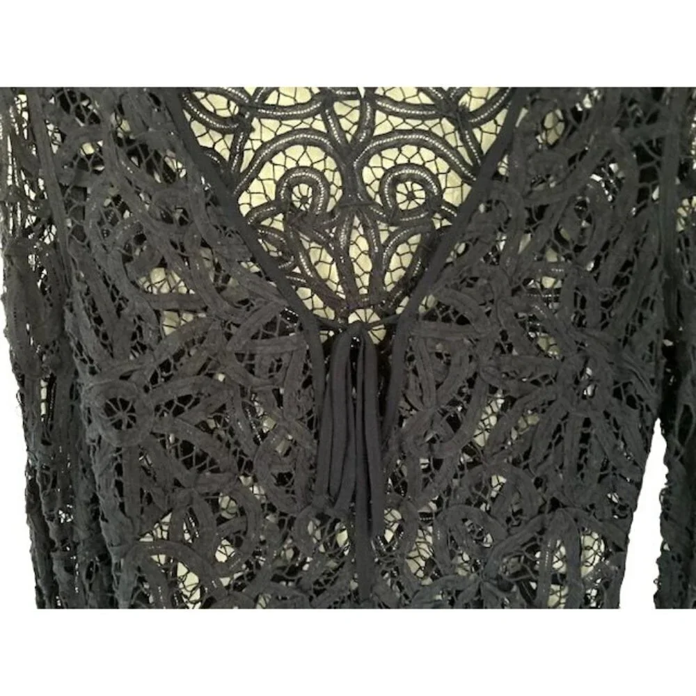 Free People Navy Crochet Lace Blouse Long Sleeves Size XSmall/P